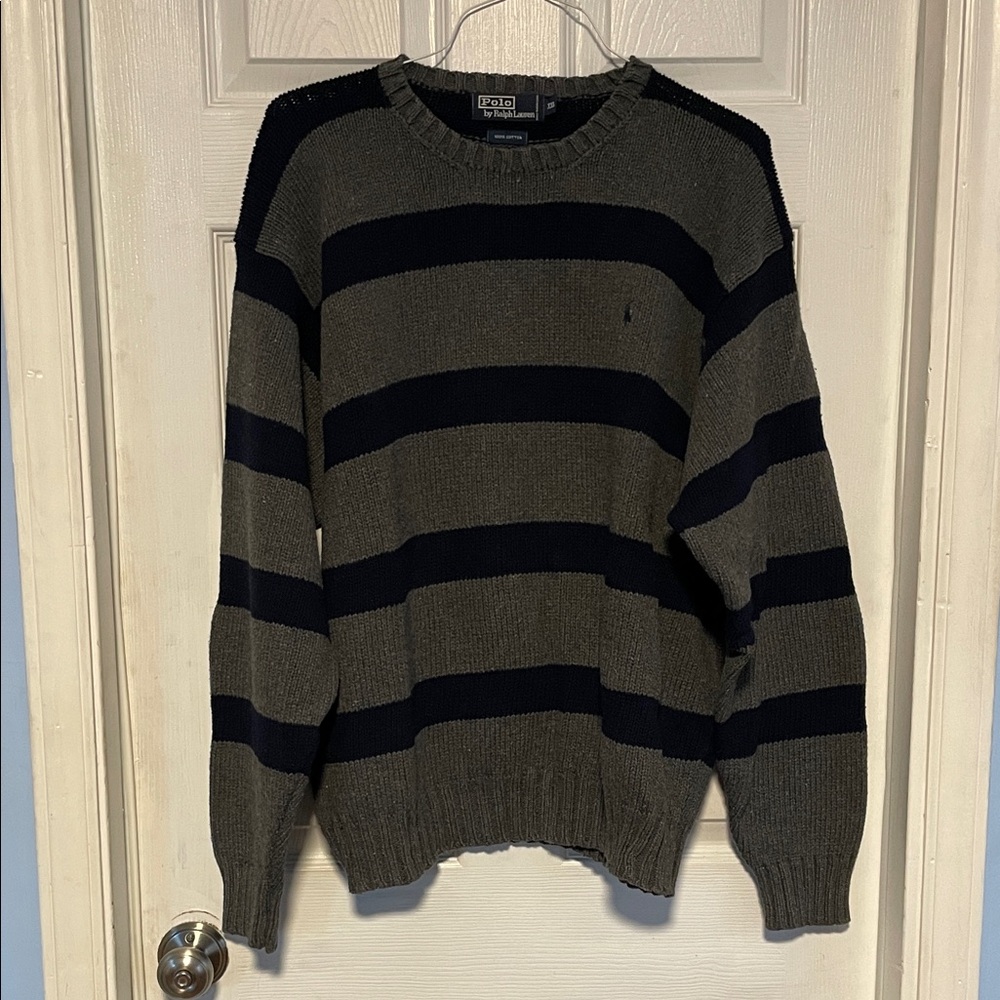 Polo by Ralph Lauren Men's Crewneck Sweater - Olive and Black Stripes